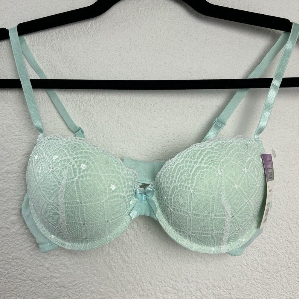 Hers by Herman Women Mint Green Lace Sequin Push Up Bra 32B B2105-3 NEW